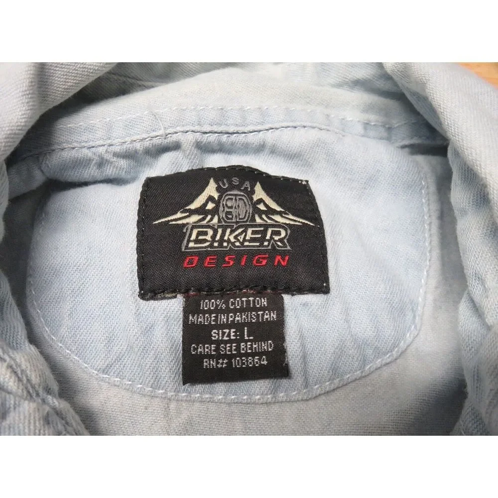 Sturgis Black Hills Biker Design Blue Denim Vest Size L Vintage‎ 2012 Front End